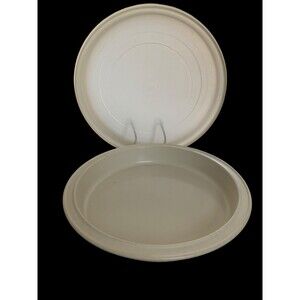 Tupperware Ultra 21 Quiche Pan Dish 9: Round Beige With Lid Microwave Baking USA